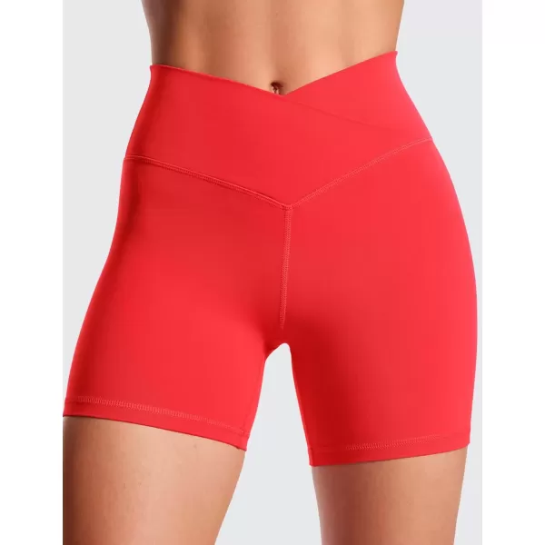 imageCRZ YOGA Womens Butterluxe Crossover Biker Shorts 5 Inches  Criss Cross High Waisted Workout Yoga Shorts Buttery SoftDeep Red