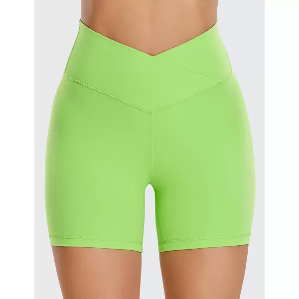 imageCRZ YOGA Womens Butterluxe Crossover Biker Shorts 5 Inches  Criss Cross High Waisted Workout Yoga Shorts Buttery SoftGreen Glow