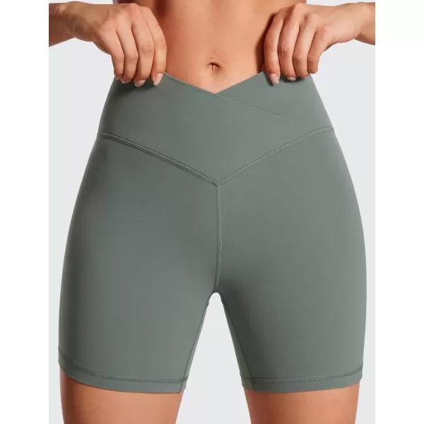 imageCRZ YOGA Womens Butterluxe Crossover Biker Shorts 5 Inches  Criss Cross High Waisted Workout Yoga Shorts Buttery SoftGrey Sage