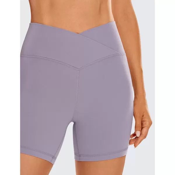 imageCRZ YOGA Womens Butterluxe Crossover Biker Shorts 5 Inches  Criss Cross High Waisted Workout Yoga Shorts Buttery SoftLavender Mist