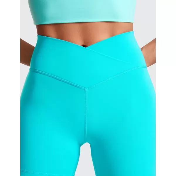 imageCRZ YOGA Womens Butterluxe Crossover Biker Shorts 5 Inches  Criss Cross High Waisted Workout Yoga Shorts Buttery SoftNeon Spectral Blue