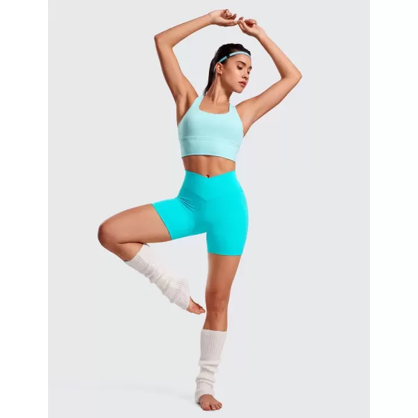 imageCRZ YOGA Womens Butterluxe Crossover Biker Shorts 5 Inches  Criss Cross High Waisted Workout Yoga Shorts Buttery SoftNeon Spectral Blue