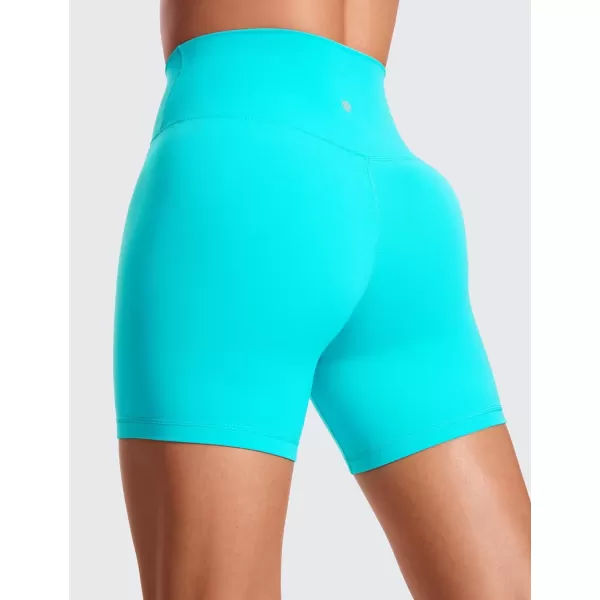 imageCRZ YOGA Womens Butterluxe Crossover Biker Shorts 5 Inches  Criss Cross High Waisted Workout Yoga Shorts Buttery SoftNeon Spectral Blue
