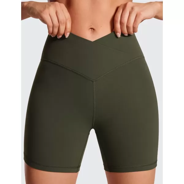 imageCRZ YOGA Womens Butterluxe Crossover Biker Shorts 5 Inches  Criss Cross High Waisted Workout Yoga Shorts Buttery SoftOlive Green