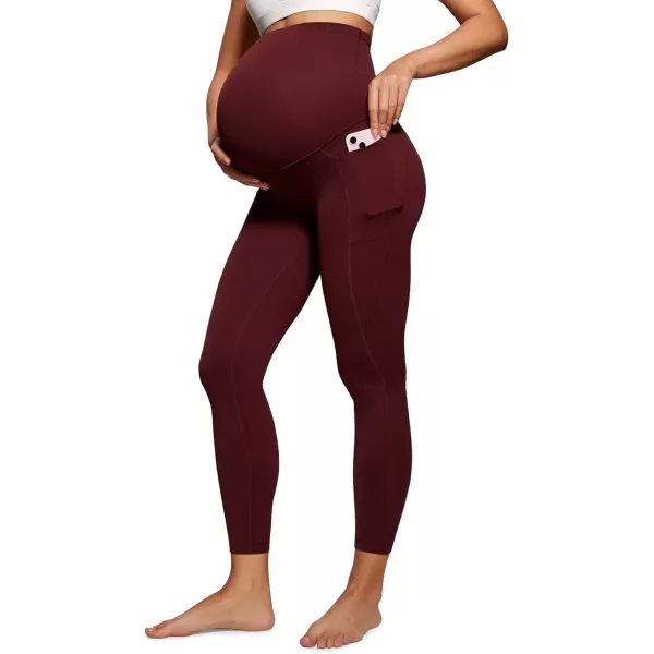 imageCRZ YOGA Womens Butterluxe Maternity Leggings with Pockets Over The Belly 25quot  Workout Active Yoga Pregnancy Pants SoftRed Merlot