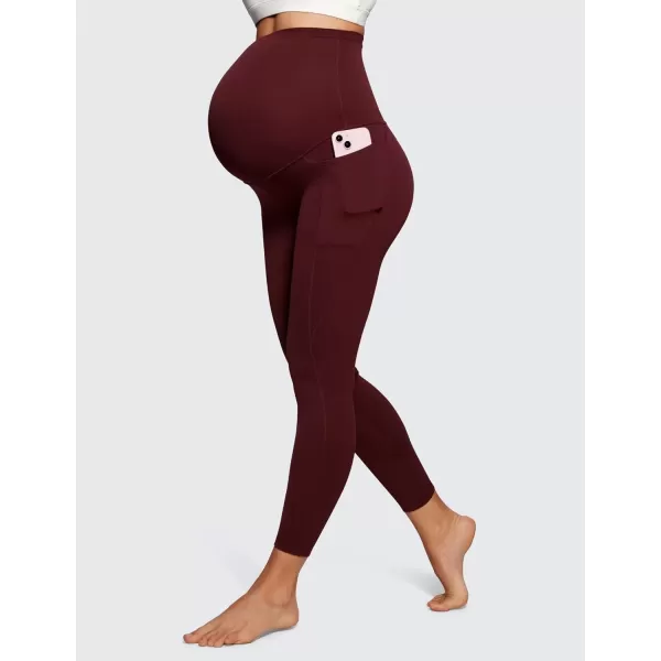 imageCRZ YOGA Womens Butterluxe Maternity Leggings with Pockets Over The Belly 25quot  Workout Active Yoga Pregnancy Pants SoftRed Merlot