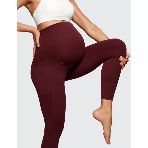 imageCRZ YOGA Womens Butterluxe Maternity Leggings with Pockets Over The Belly 25quot  Workout Active Yoga Pregnancy Pants SoftRed Merlot