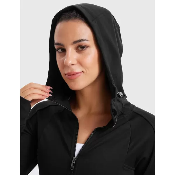 imageCRZ YOGA Womens Fleece Full Zip Hoodie Jackets Workout Hooded Zipper Sweatshirts Basic Casual Jackets with Thumb HolesBlack