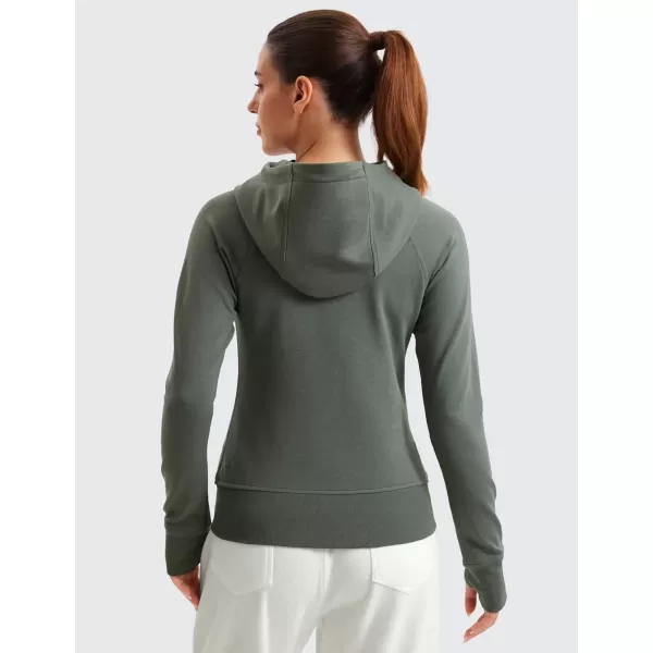 imageCRZ YOGA Womens Fleece Full Zip Hoodie Jackets Workout Hooded Zipper Sweatshirts Basic Casual Jackets with Thumb HolesGrey Sage