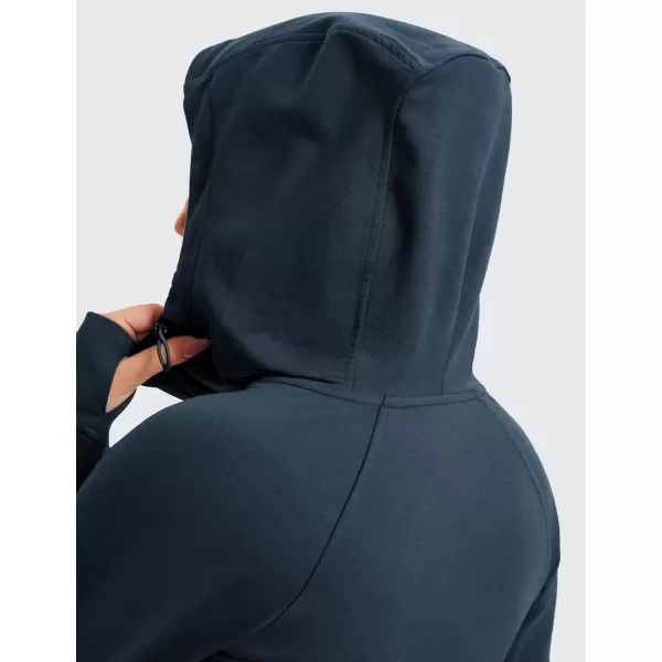 imageCRZ YOGA Womens Fleece Full Zip Hoodie Jackets Workout Hooded Zipper Sweatshirts Basic Casual Jackets with Thumb HolesInk Blue