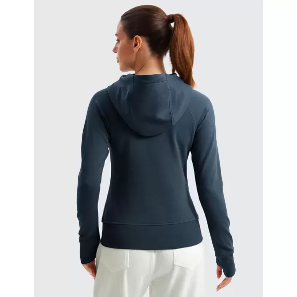 imageCRZ YOGA Womens Fleece Full Zip Hoodie Jackets Workout Hooded Zipper Sweatshirts Basic Casual Jackets with Thumb HolesInk Blue