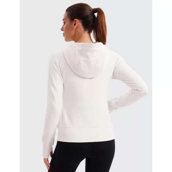 imageCRZ YOGA Womens Fleece Full Zip Hoodie Jackets Workout Hooded Zipper Sweatshirts Basic Casual Jackets with Thumb HolesMilky White Bone