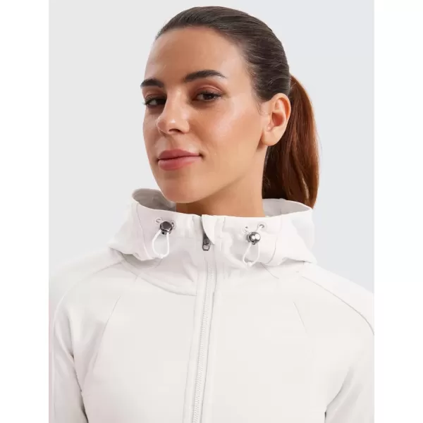 imageCRZ YOGA Womens Fleece Full Zip Hoodie Jackets Workout Hooded Zipper Sweatshirts Basic Casual Jackets with Thumb HolesMilky White Bone