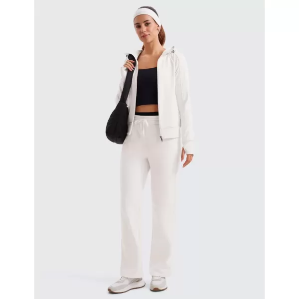 imageCRZ YOGA Womens Fleece Full Zip Hoodie Jackets Workout Hooded Zipper Sweatshirts Basic Casual Jackets with Thumb HolesMilky White Bone