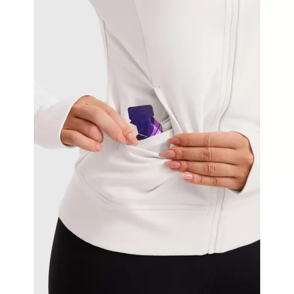 imageCRZ YOGA Womens Fleece Full Zip Hoodie Jackets Workout Hooded Zipper Sweatshirts Basic Casual Jackets with Thumb HolesMilky White Bone