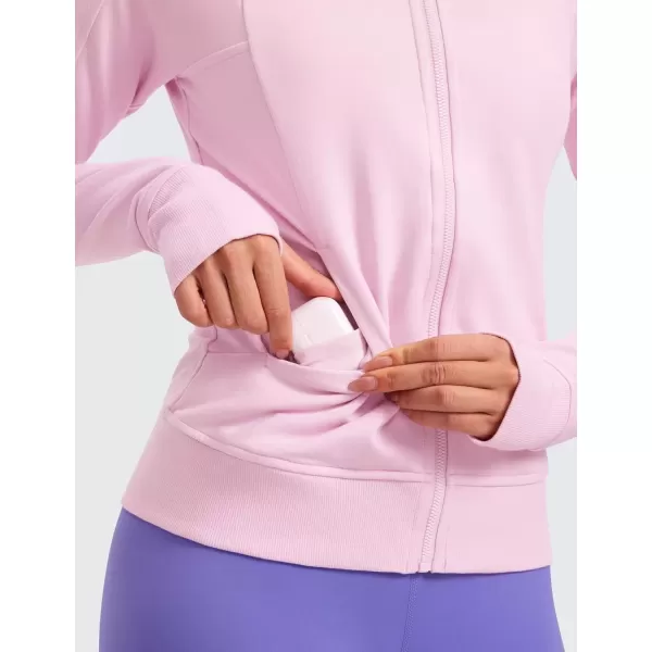 imageCRZ YOGA Womens Fleece Full Zip Hoodie Jackets Workout Hooded Zipper Sweatshirts Basic Casual Jackets with Thumb HolesPink Peony