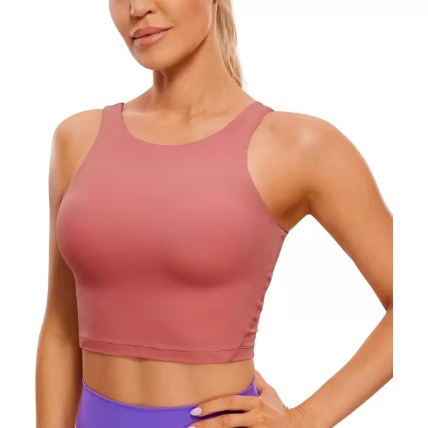 imageCRZ YOGA Womens High Neck Longline U Back Padded Crop Workout Tank Top Sports BraBriar Rose