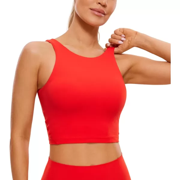 imageCRZ YOGA Womens High Neck Longline U Back Padded Crop Workout Tank Top Sports BraDark Red