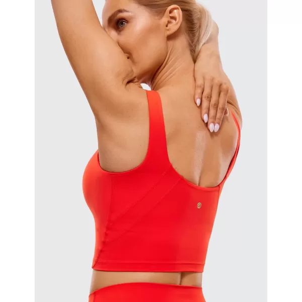 imageCRZ YOGA Womens High Neck Longline U Back Padded Crop Workout Tank Top Sports BraDark Red