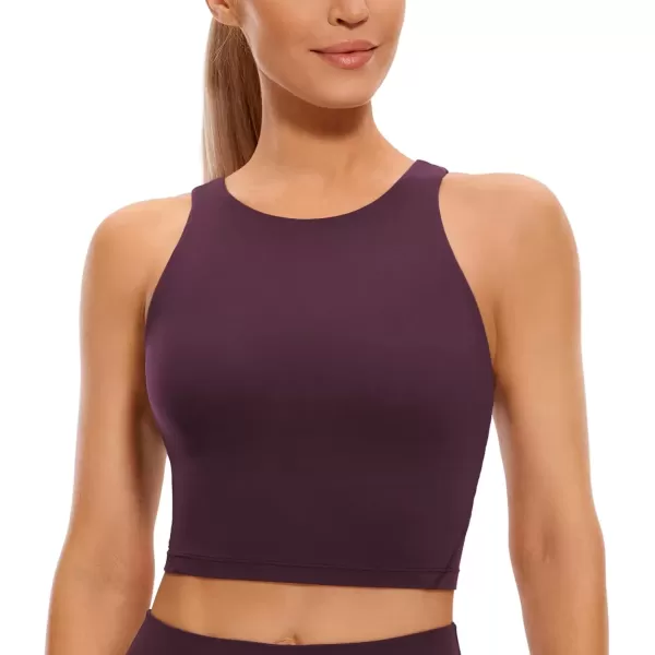 imageCRZ YOGA Womens High Neck Longline U Back Padded Crop Workout Tank Top Sports BraDeep Purple