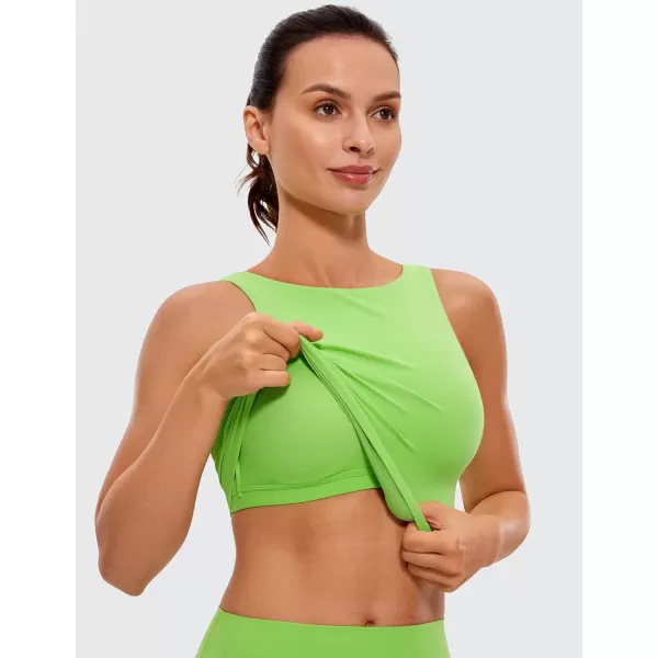 imageCRZ YOGA Womens High Neck Longline U Back Padded Crop Workout Tank Top Sports BraGreen Glow