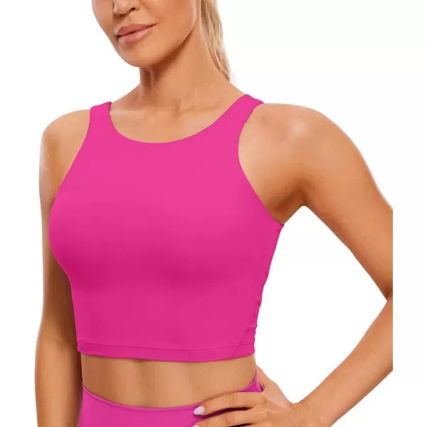 imageCRZ YOGA Womens High Neck Longline U Back Padded Crop Workout Tank Top Sports BraHibiscus Purple