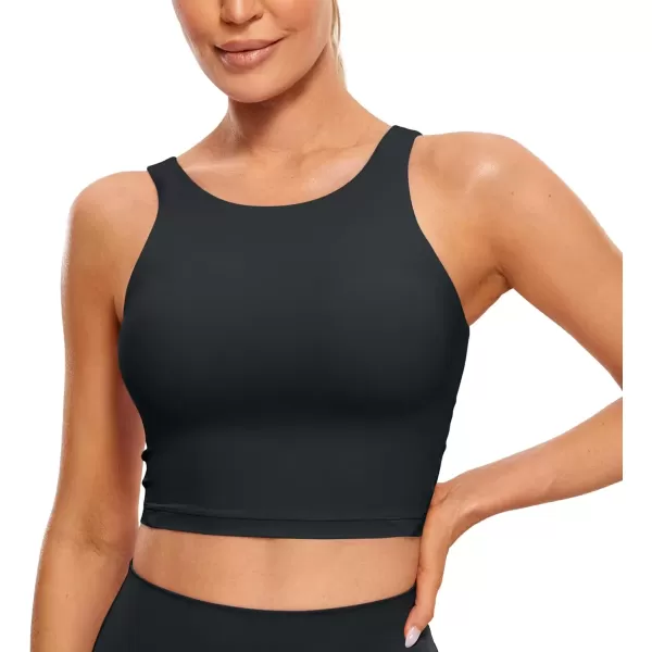 imageCRZ YOGA Womens High Neck Longline U Back Padded Crop Workout Tank Top Sports BraMelanite