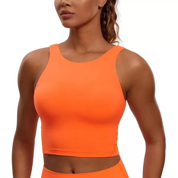 imageCRZ YOGA Womens High Neck Longline U Back Padded Crop Workout Tank Top Sports BraNeon Orange