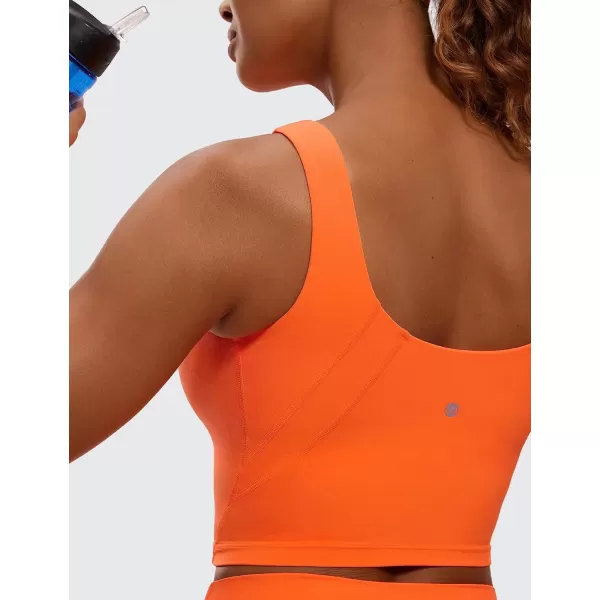 imageCRZ YOGA Womens High Neck Longline U Back Padded Crop Workout Tank Top Sports BraNeon Orange