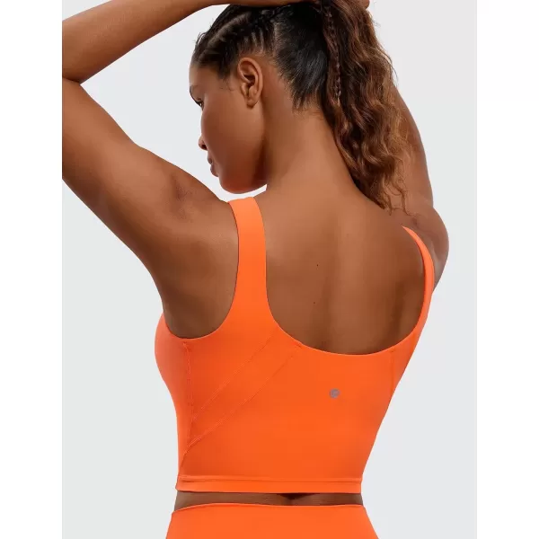 imageCRZ YOGA Womens High Neck Longline U Back Padded Crop Workout Tank Top Sports BraNeon Orange