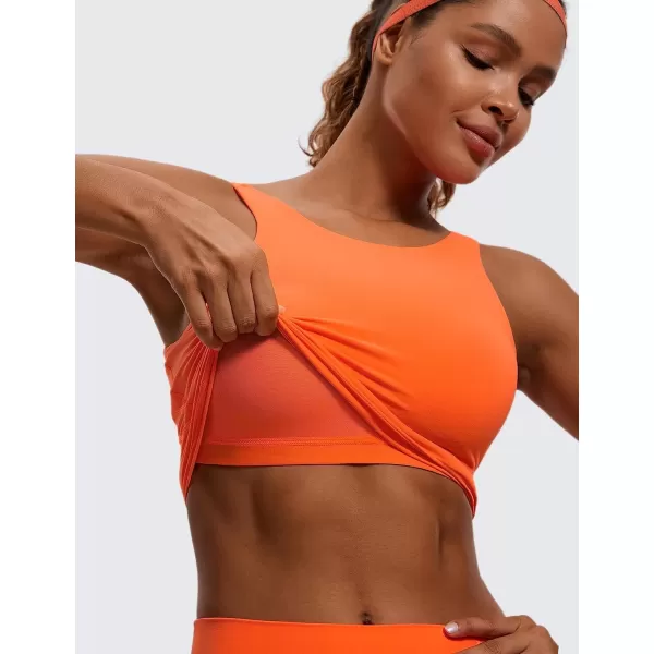 imageCRZ YOGA Womens High Neck Longline U Back Padded Crop Workout Tank Top Sports BraNeon Orange