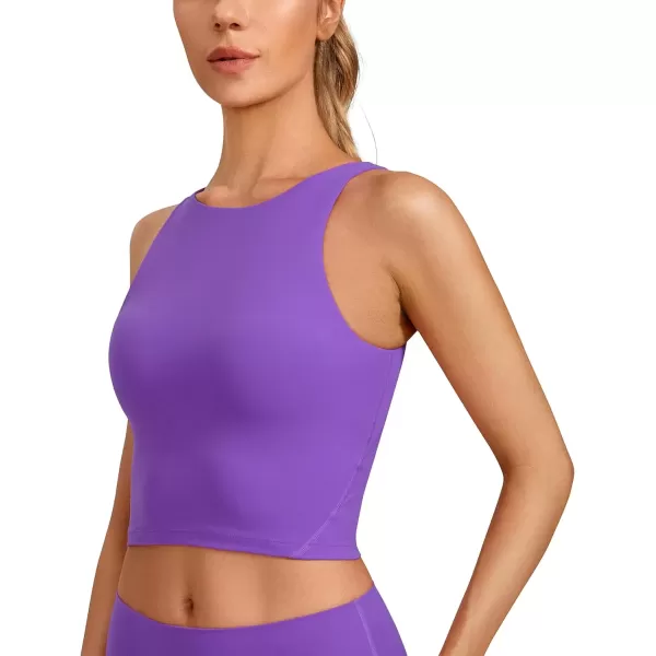 imageCRZ YOGA Womens High Neck Longline U Back Padded Crop Workout Tank Top Sports BraRoyal Lilac