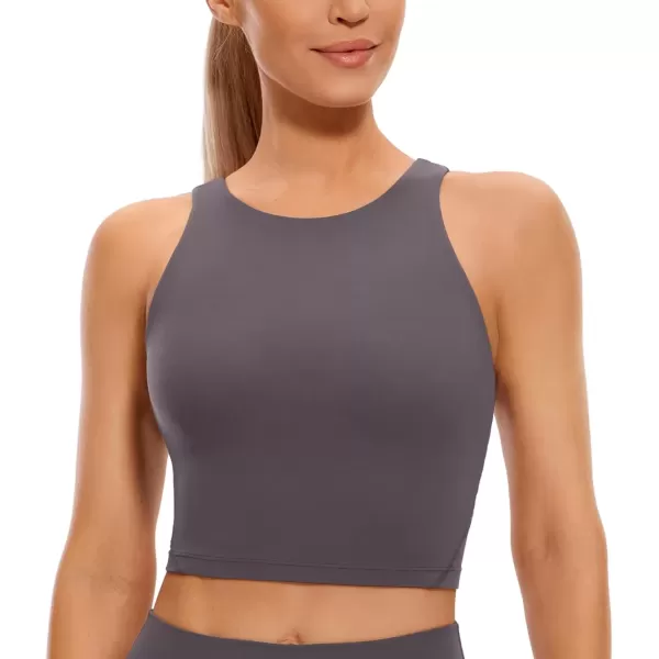 imageCRZ YOGA Womens High Neck Longline U Back Padded Crop Workout Tank Top Sports BraTornado Grey