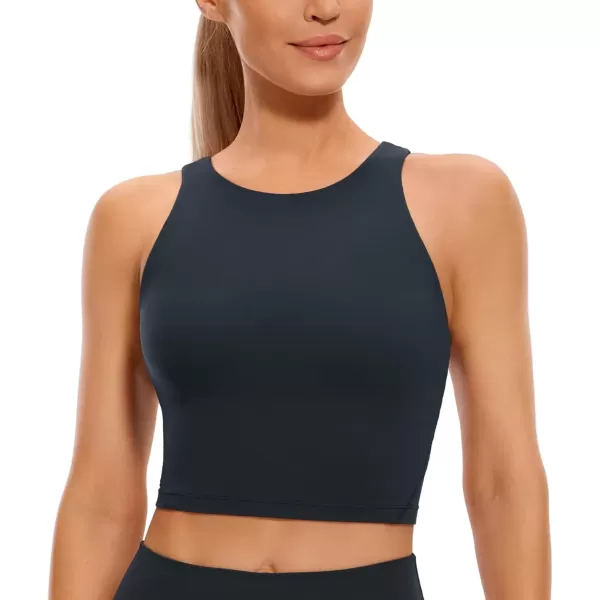 imageCRZ YOGA Womens High Neck Longline U Back Padded Crop Workout Tank Top Sports BraTrue Navy