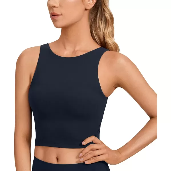 imageCRZ YOGA Womens High Neck Longline U Back Padded Crop Workout Tank Top Sports BraTwilight Blue