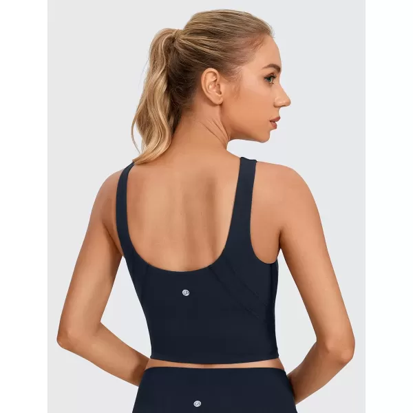 imageCRZ YOGA Womens High Neck Longline U Back Padded Crop Workout Tank Top Sports BraTwilight Blue