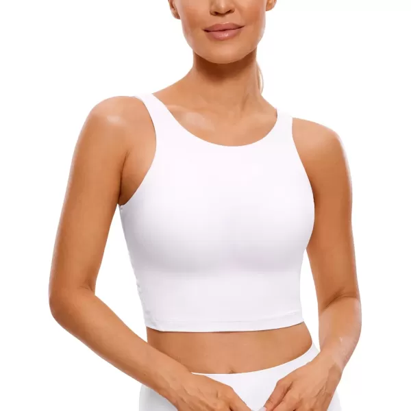 imageCRZ YOGA Womens High Neck Longline U Back Padded Crop Workout Tank Top Sports BraWhite