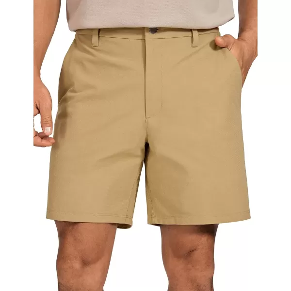 imageCRZ YOGA Mens All Day Comfy Golf Shorts  7quot9quot Stretch Lightweight Casual Work Flat Front Shorts with PocketsKhaki Sand