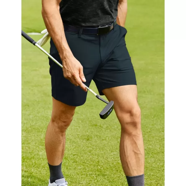 imageCRZ YOGA Mens All Day Comfy Golf Shorts  7quot9quot Stretch Lightweight Casual Work Flat Front Shorts with PocketsTrue Navy