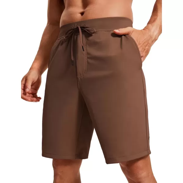 imageCRZ YOGA Mens FourWay Stretch Workout Shorts  9quot Soft Durable Casual Athletic Shorts with Pockets Gym Running HikingDark Brown