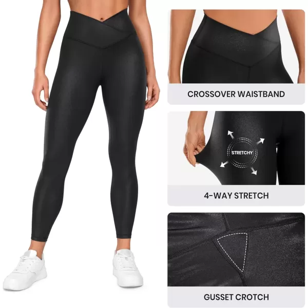 imageCRZ YOGA Womens Butterluxe Matte Faux Leather Cross Waist Leggings 25quot  V Crossover High Waisted Lounge LeggingsBlack Classic