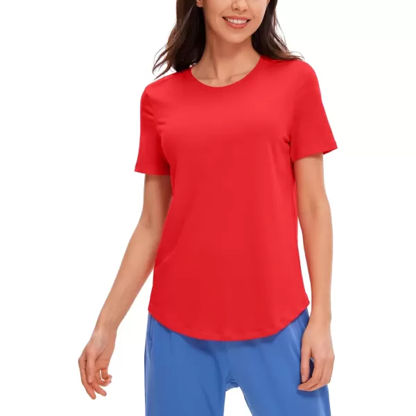 imageCRZ YOGA Womens Pima Cotton Short Sleeve Workout Shirts Casual Yoga TShirt Soft Athletic Tee TopDeep Red