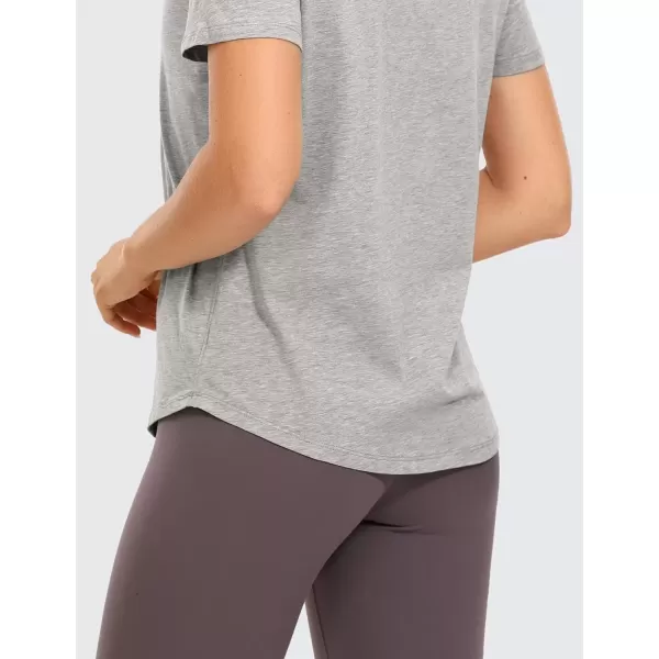 imageCRZ YOGA Womens Pima Cotton Short Sleeve Workout Shirts Casual Yoga TShirt Soft Athletic Tee TopHeathered Medium Grey