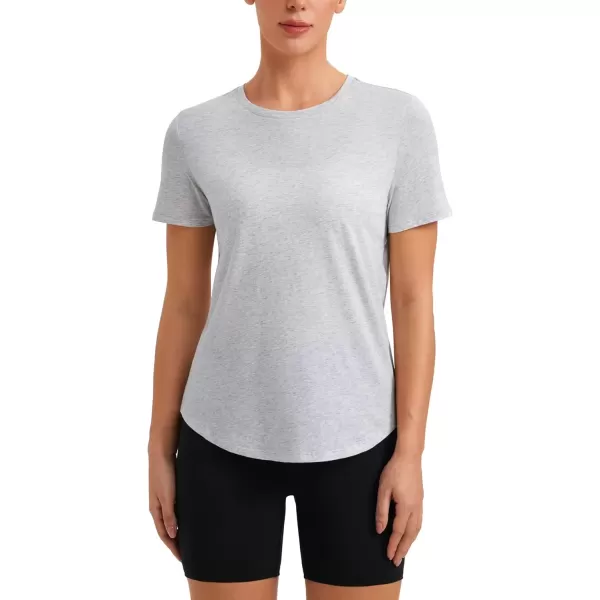 imageCRZ YOGA Womens Pima Cotton Short Sleeve Workout Shirts Casual Yoga TShirt Soft Athletic Tee TopLight Grey Heather