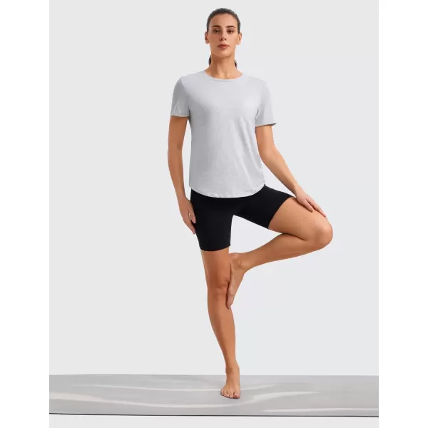 imageCRZ YOGA Womens Pima Cotton Short Sleeve Workout Shirts Casual Yoga TShirt Soft Athletic Tee TopLight Grey Heather