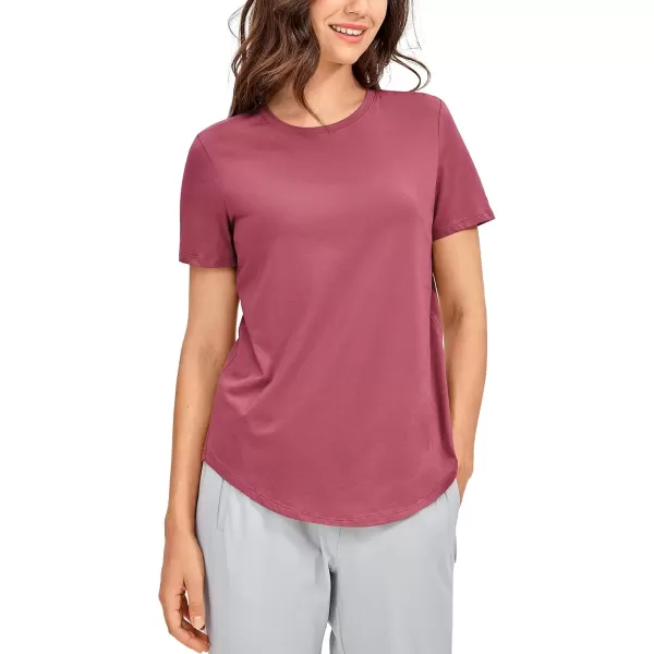 imageCRZ YOGA Womens Pima Cotton Short Sleeve Workout Shirts Casual Yoga TShirt Soft Athletic Tee TopMisty Merlot