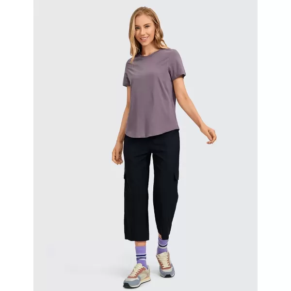 imageCRZ YOGA Womens Pima Cotton Short Sleeve Workout Shirts Casual Yoga TShirt Soft Athletic Tee TopPurple Gray