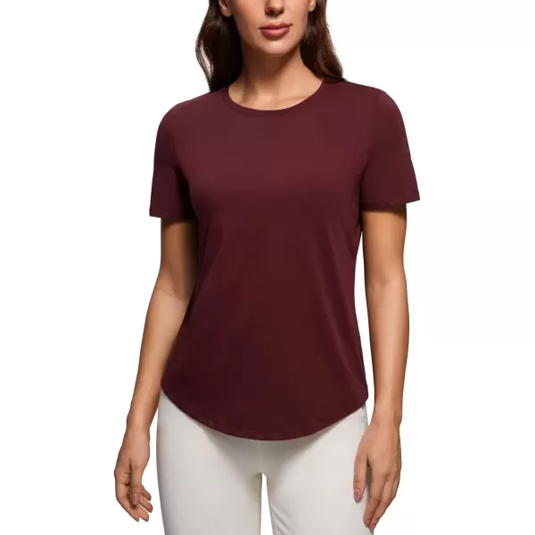 imageCRZ YOGA Womens Pima Cotton Short Sleeve Workout Shirts Casual Yoga TShirt Soft Athletic Tee TopRed Merlot