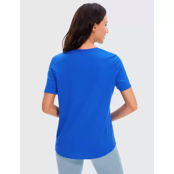 imageCRZ YOGA Womens Pima Cotton Short Sleeve Workout Shirts Casual Yoga TShirt Soft Athletic Tee TopStrong Blue