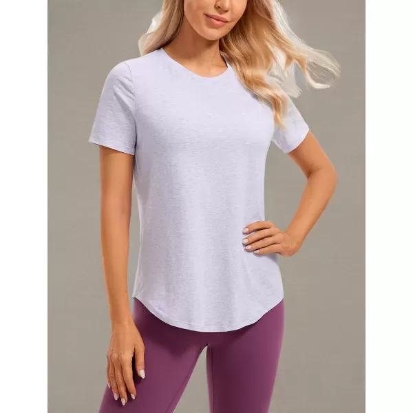 imageCRZ YOGA Womens Pima Cotton Short Sleeve Workout Shirts Casual Yoga TShirt Soft Athletic Tee TopViolet Ash